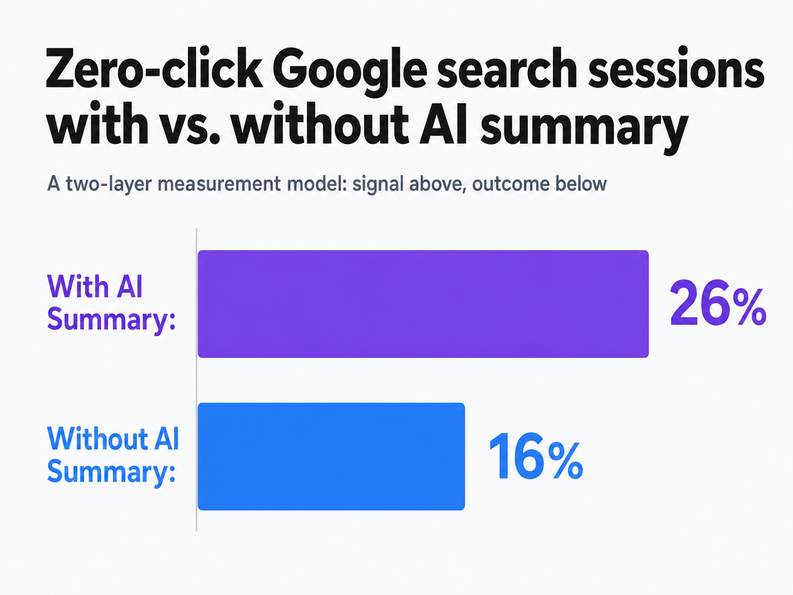 Chart showing Zero-click Google search sessions with vs. without AI summary