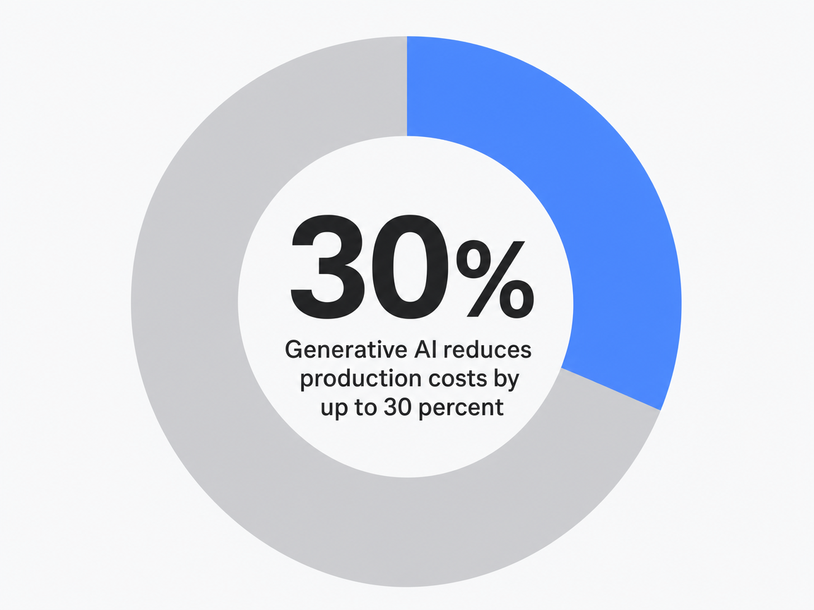 Infographic showing Generative AI reduces production costs by up to 30 percent: 30%
