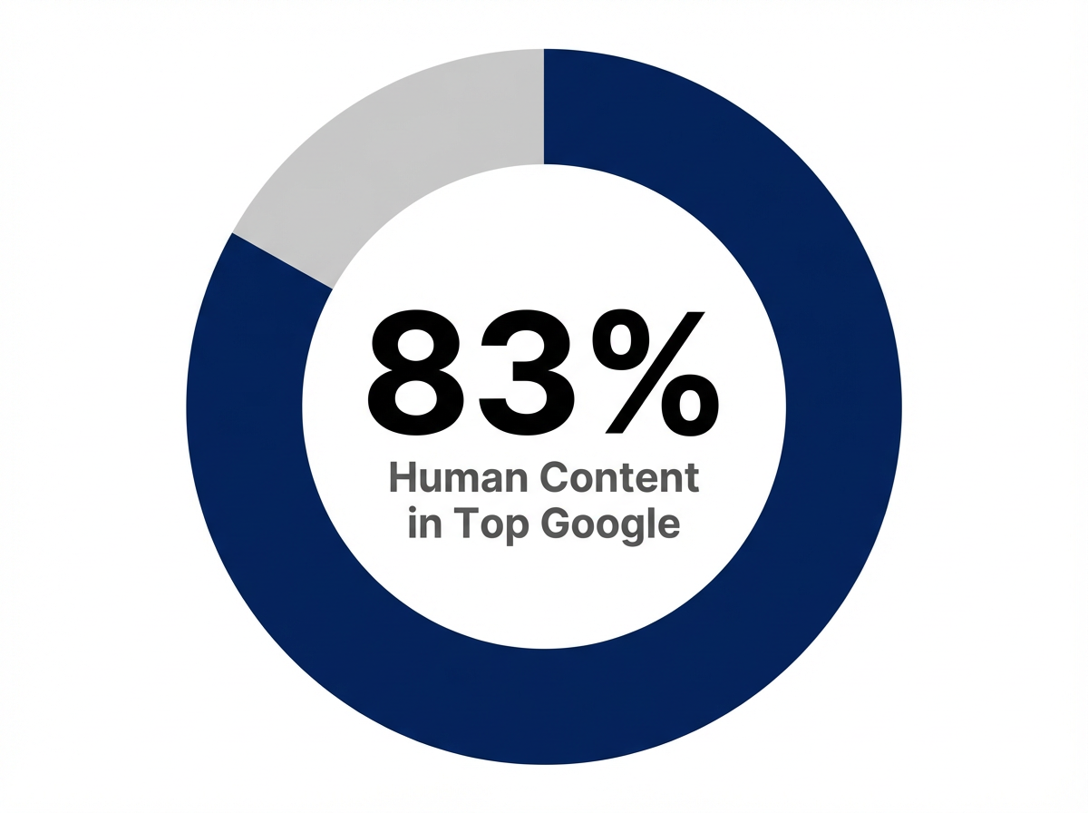 Infographic showing Human-Authored Content in Top Google Search Results: 83%
