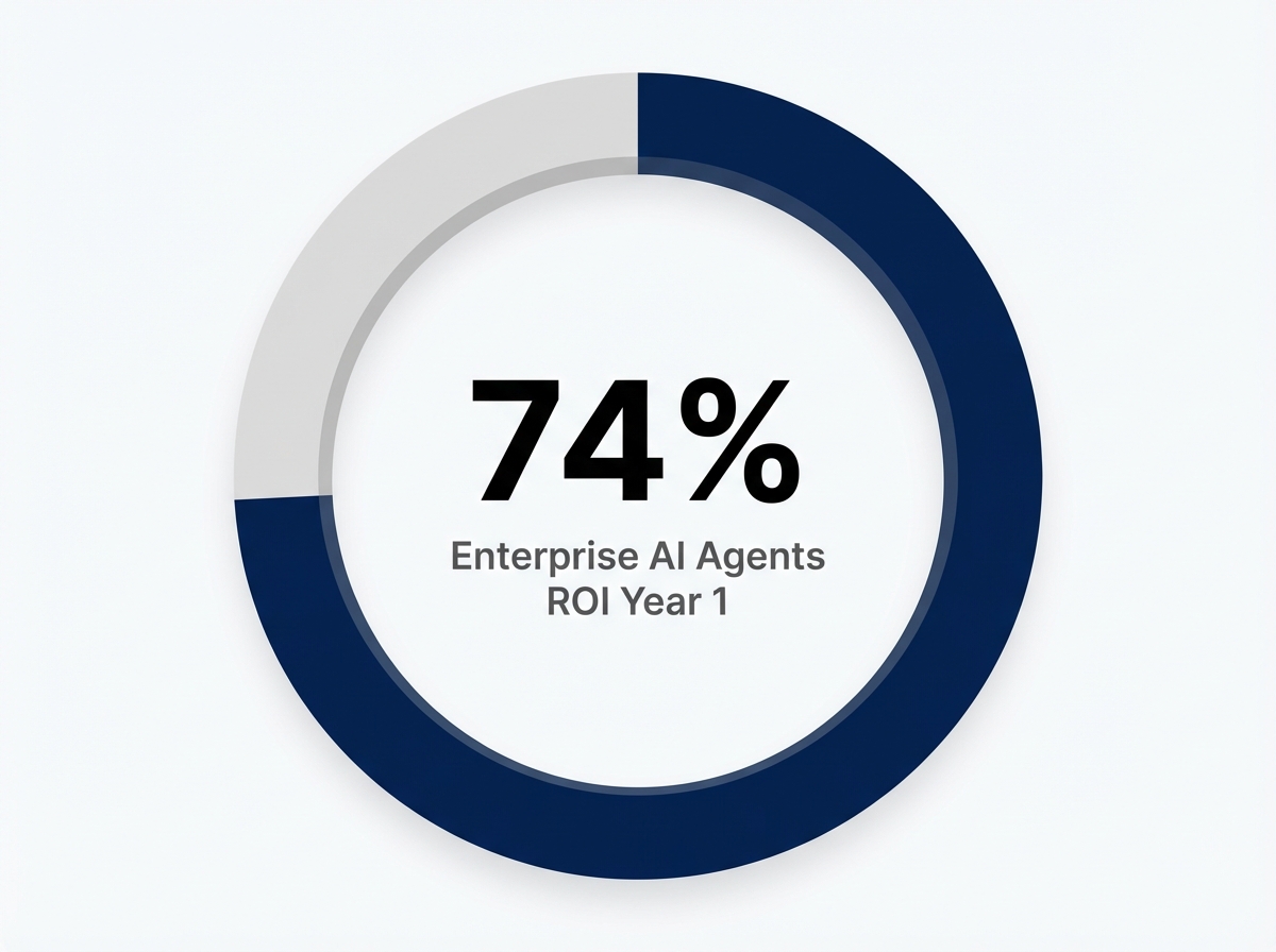 Infographic showing Enterprise ROI on AI Agents (First Year): 74%