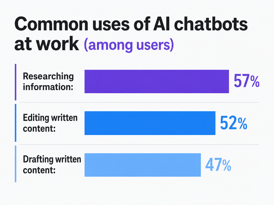 Chart showing Common uses of AI chatbots at work (among users)