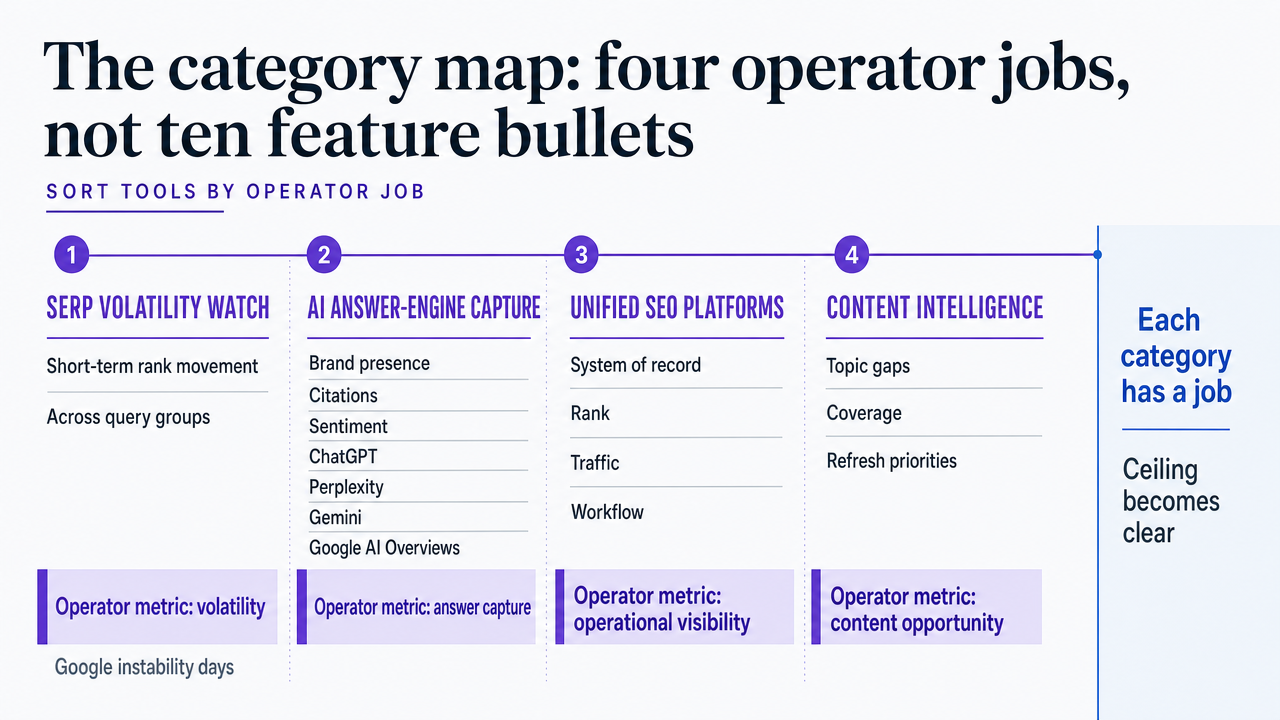 Visualize the four operator jobs framework introduced in this section, showing how each category maps to a specific operator metric