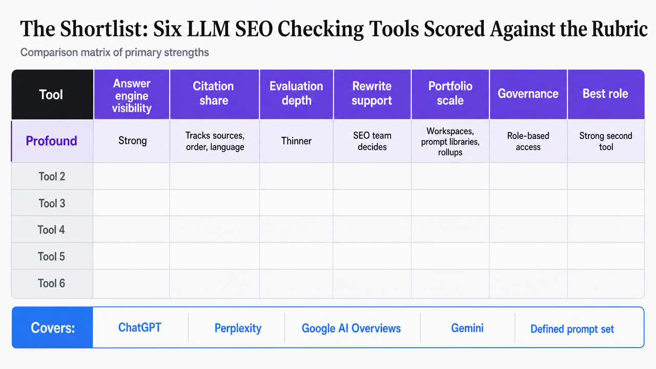 Comparison matrix summarizing how each of the six shortlisted tools maps to the rubric's primary strengths, helping directors scan fit before reading each subsection