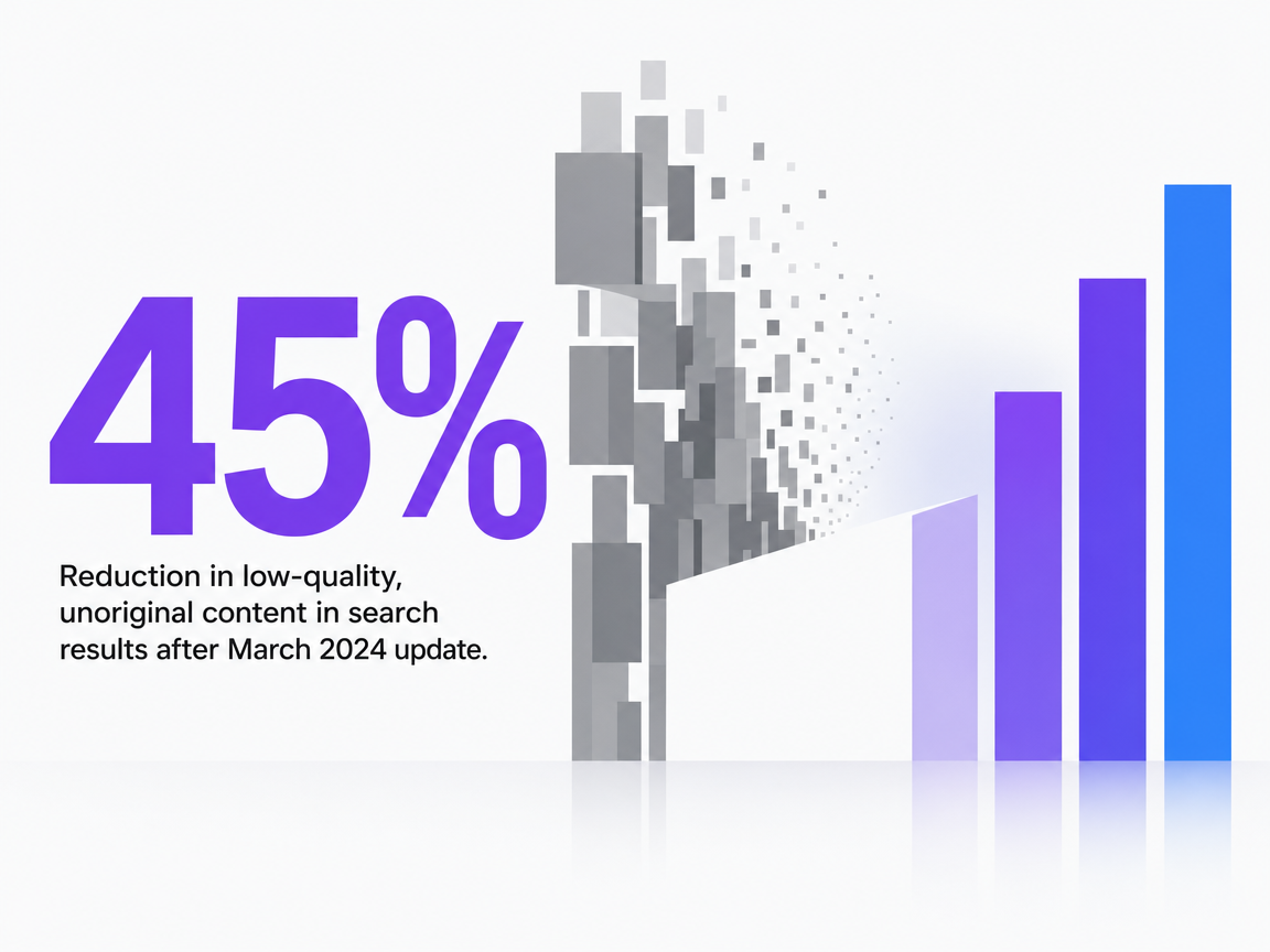Infographic showing Reduction in low-quality, unoriginal content in search results after March 2024 update