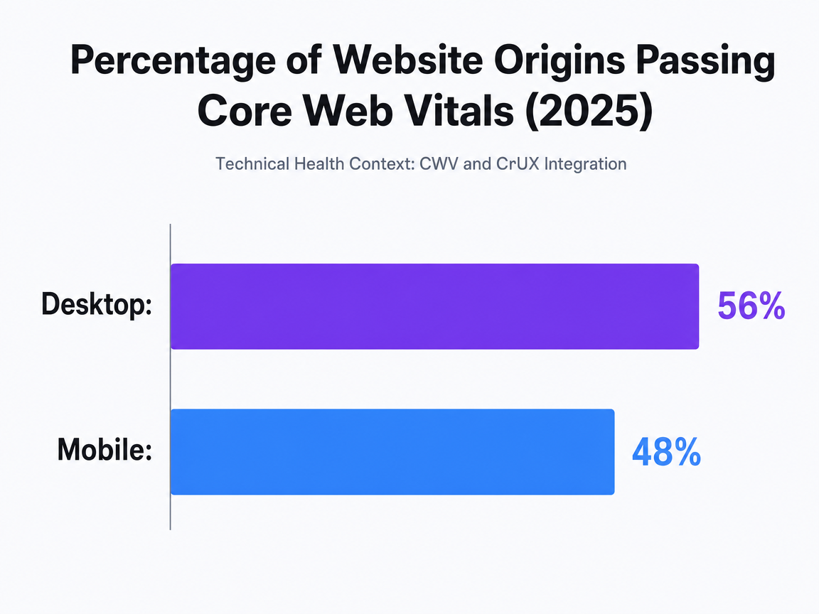 Chart showing Percentage of Website Origins Passing Core Web Vitals (2025)