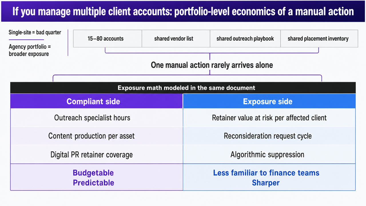Visualizes the two-column exposure model (compliant cost variables vs manual-action exposure variables) that the section explicitly describes as a table