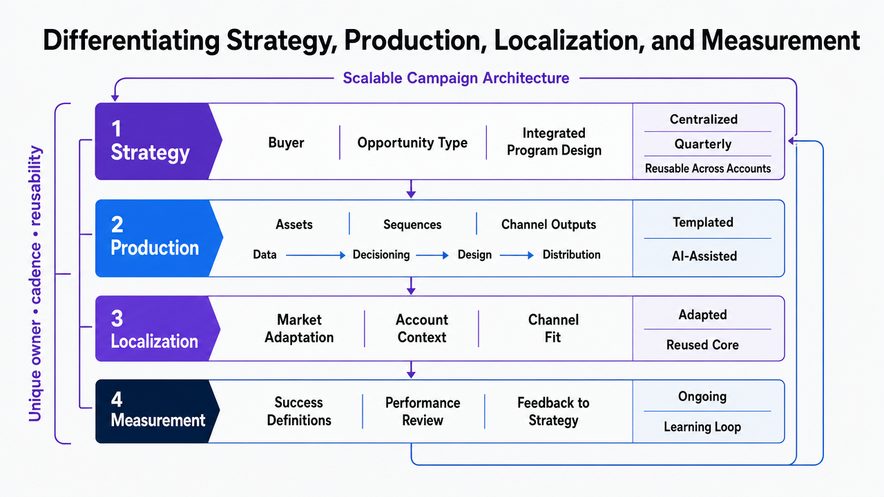 Process infographic visualizing the four-layer campaign architecture described in this section