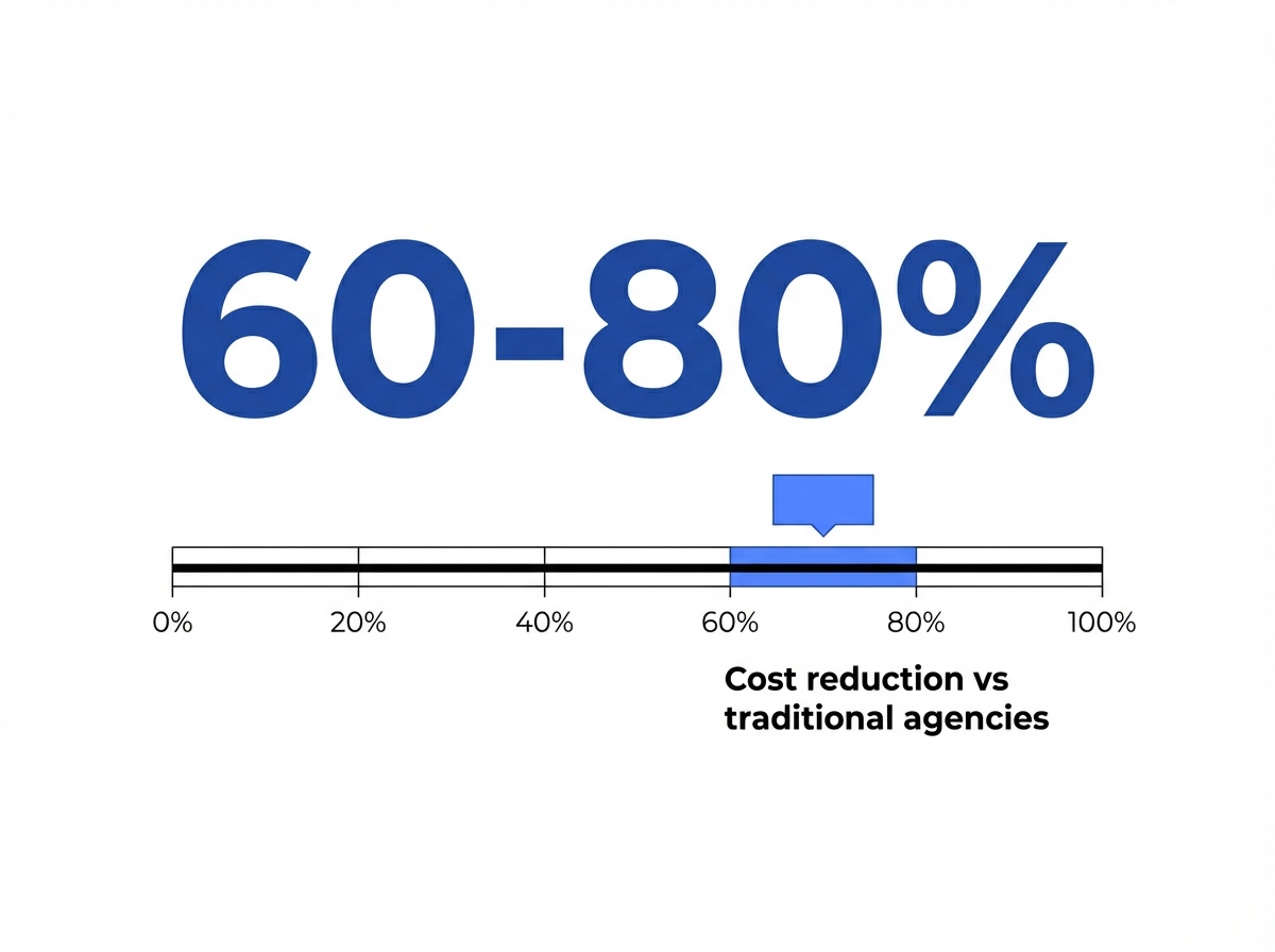 Infographic showing Cost reduction vs. traditional agency models: 60-80%