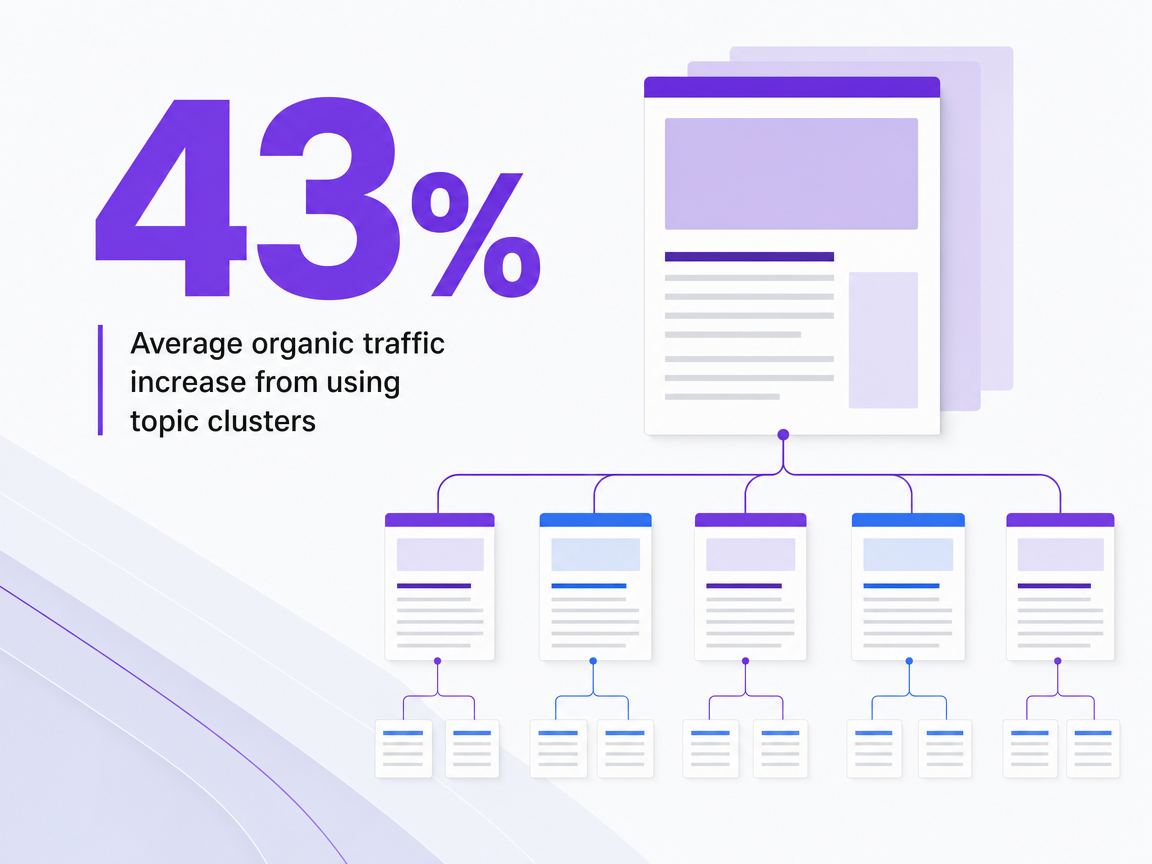 Infographic showing Average organic traffic increase from using topic clusters