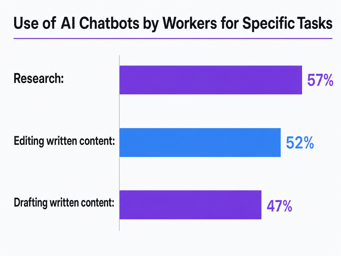 Chart showing Use of AI Chatbots by Workers for Specific Tasks