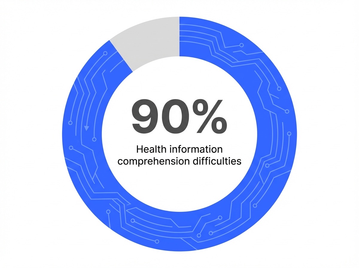 Infographic showing People who struggle to understand health information: 90%