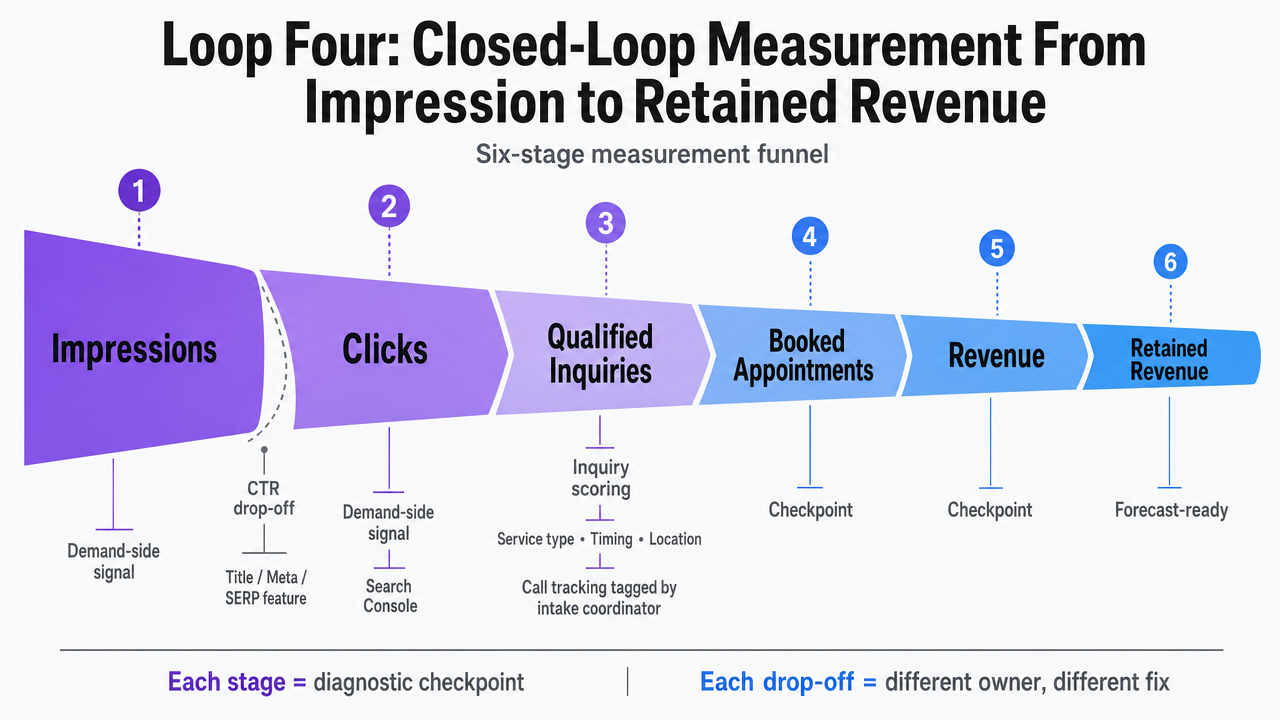 Visualize the six-stage measurement funnel explicitly described in the section prose, with each stage named in the article