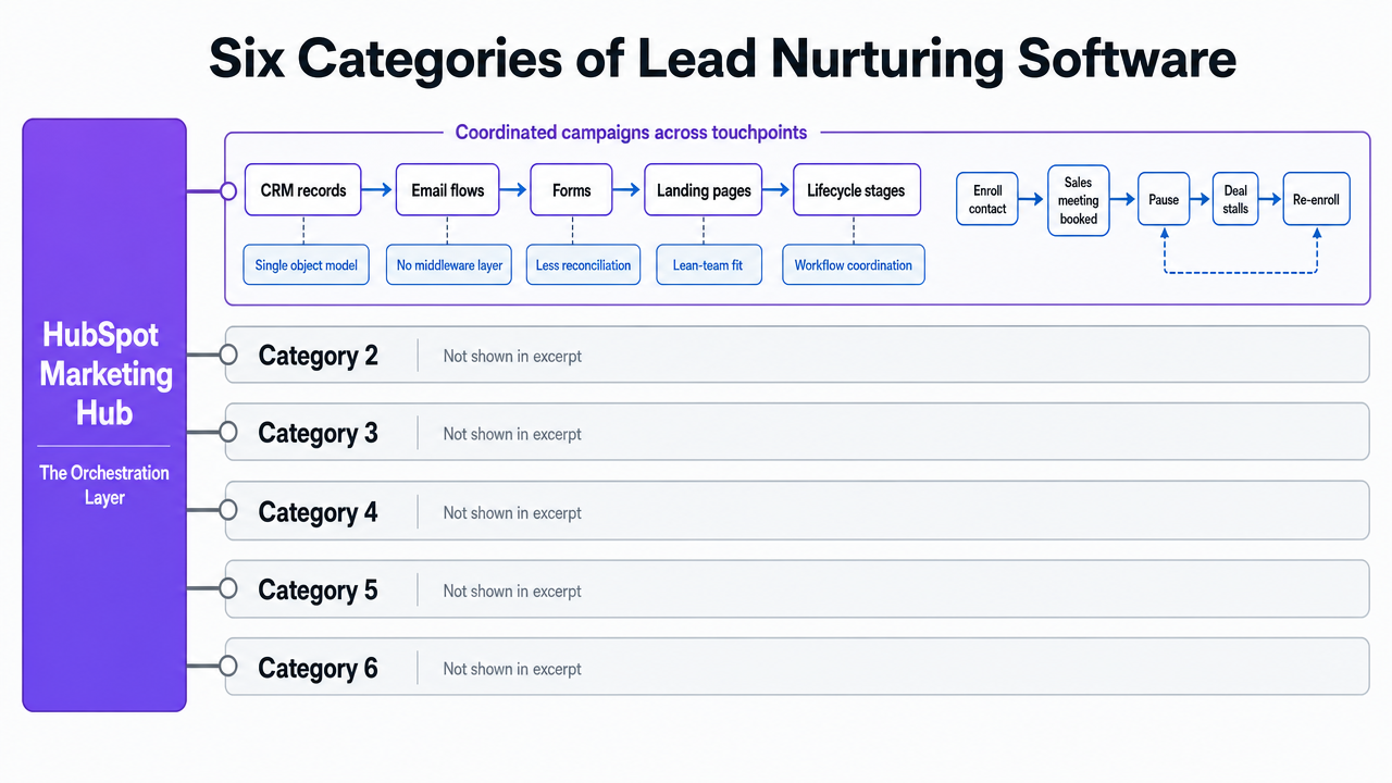 Visualize the six software categories and the specific execution gap each addresses, directly mirroring the section's comparison structure