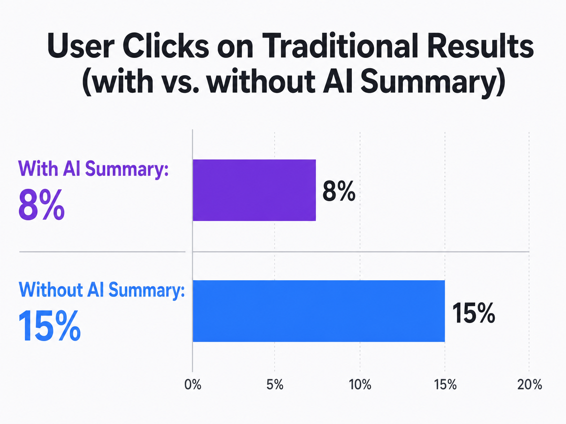 Chart showing User Clicks on Traditional Results (with vs. without AI Summary)
