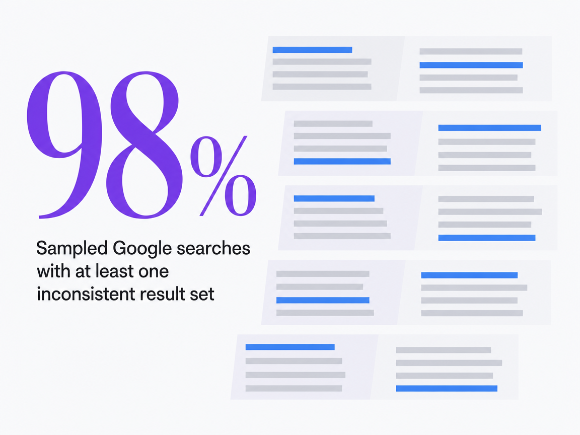 Infographic showing Sampled Google searches with at least one inconsistent result set