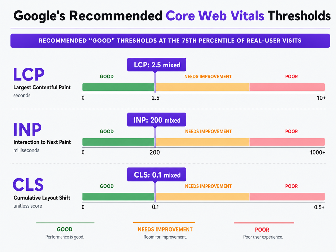 Chart showing Google's Recommended Core Web Vitals Thresholds