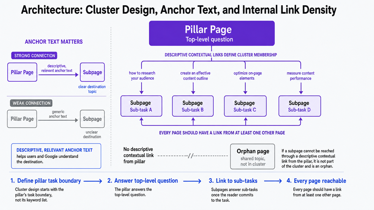 Visualize the article's specific guidance on descriptive versus generic anchor text, reinforcing the information-scent principle discussed in this section