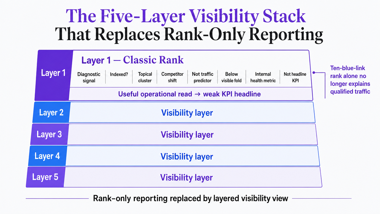 Visualize the five-layer visibility stack described in the section, giving readers a clear framework reference for Layers 1 through 5