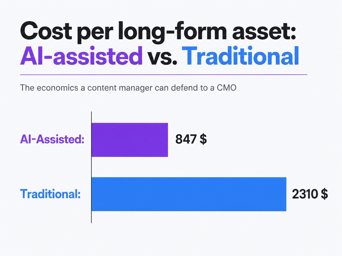 Chart showing Cost per long-form asset: AI-assisted vs. Traditional