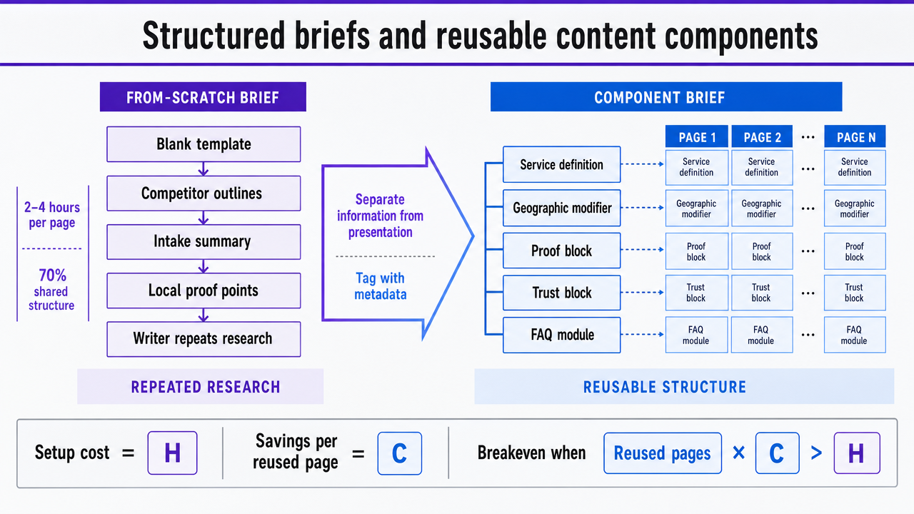 Visualize the before/after component library comparison table in this section, which has specific metrics but no chartable numeric data (uses variables H and C). A process infographic clarifies the breakeven economics described in prose
