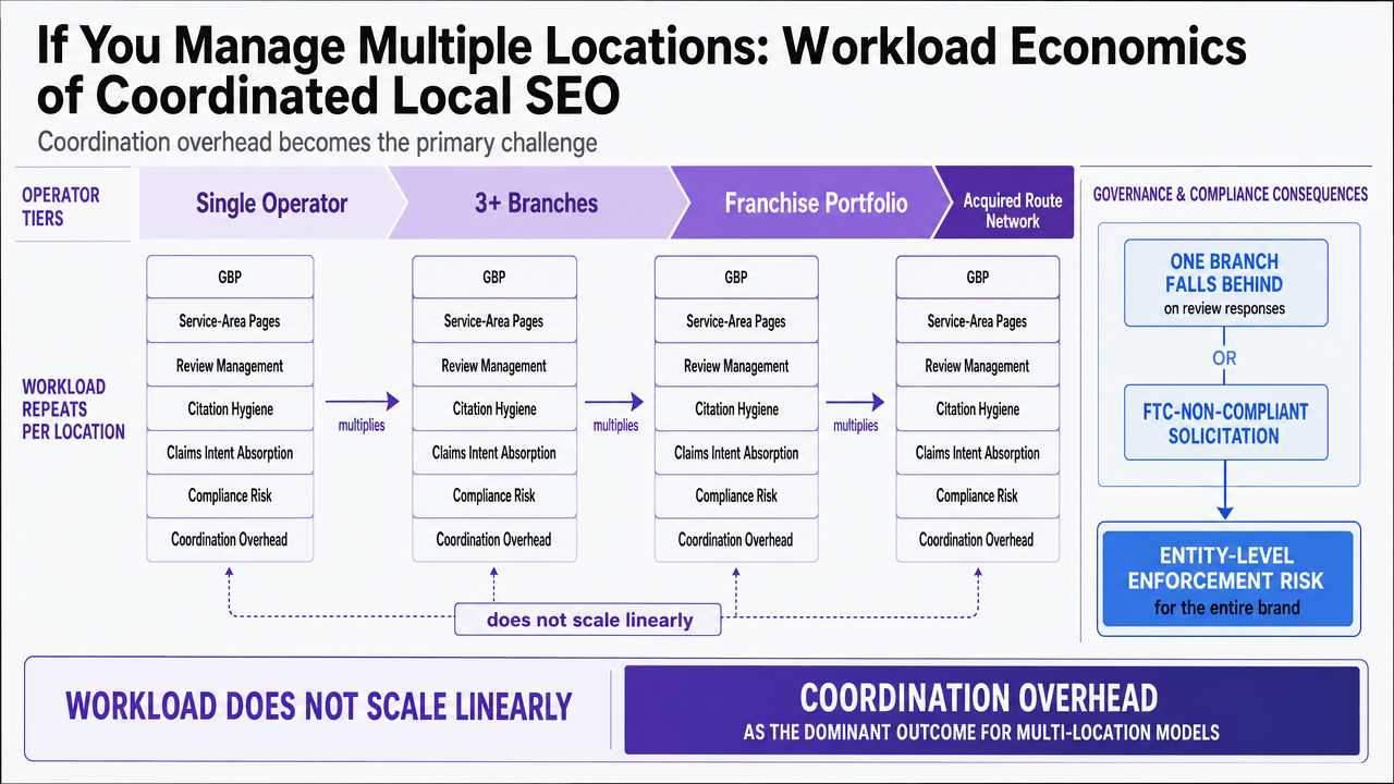 Render the article's workload comparison table as a scannable operating-model infographic, matching the exact variables and tiers described in the section