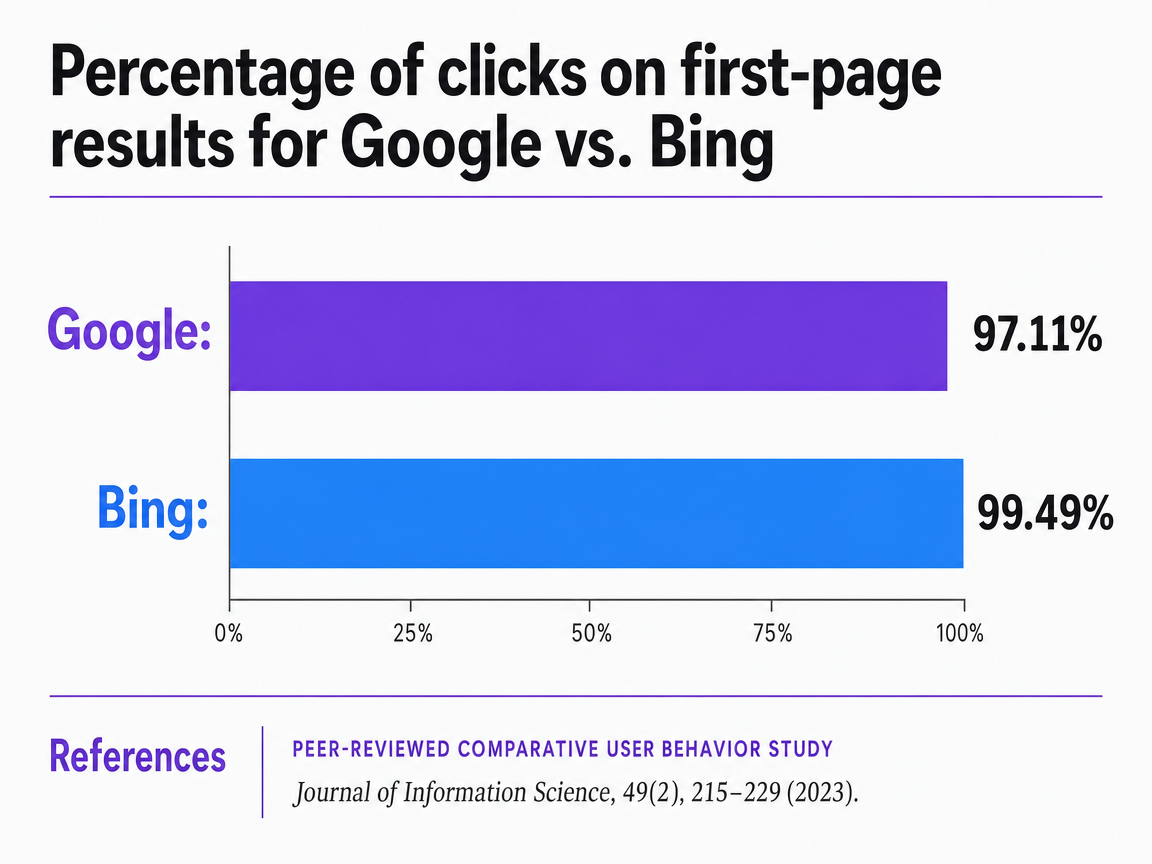 Chart showing Percentage of clicks on first-page results for Google vs. Bing