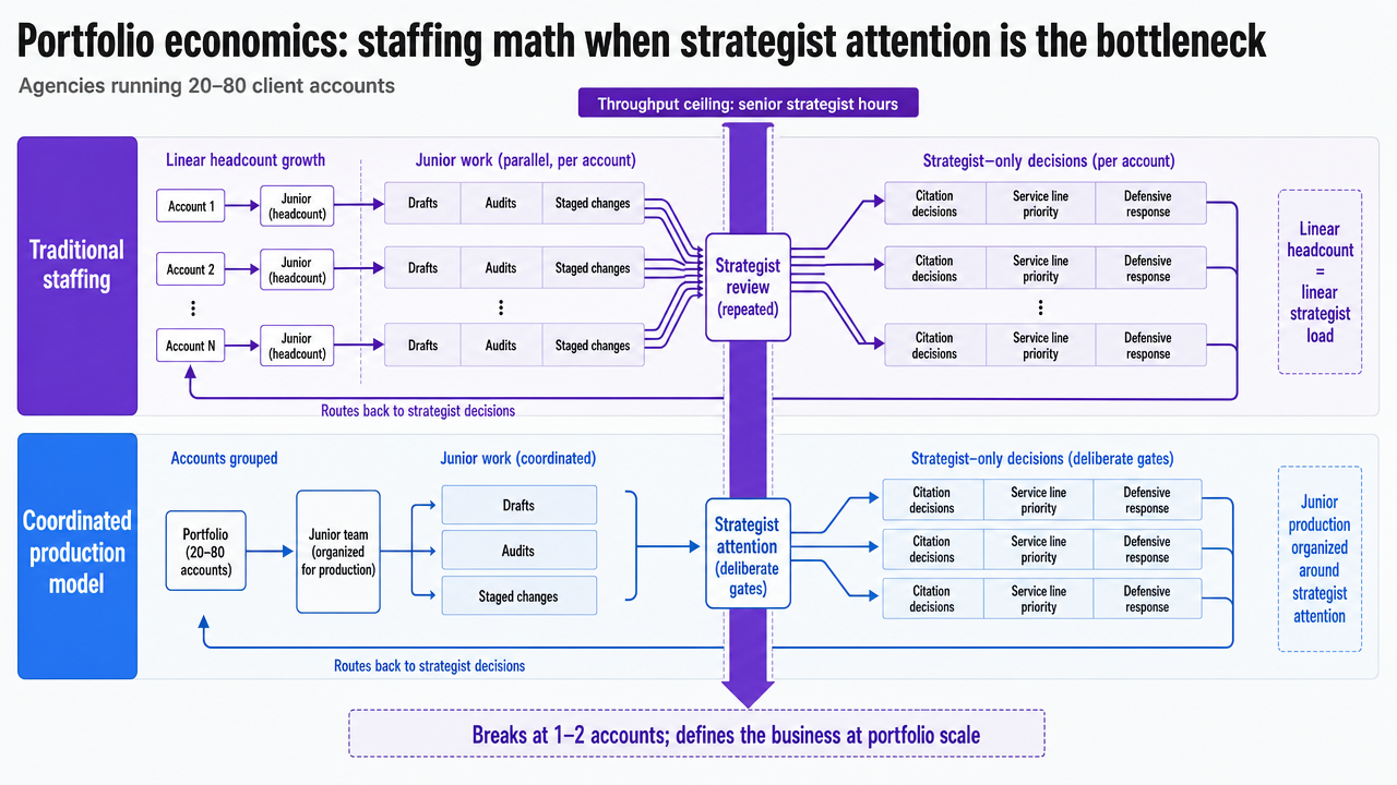 Reinforce the comparison between traditional staffing and the coordinated production model presented in the article's table