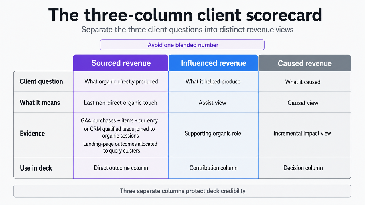 Translate the three revenue columns described in prose into a scannable comparison table that readers can replicate in a client deck