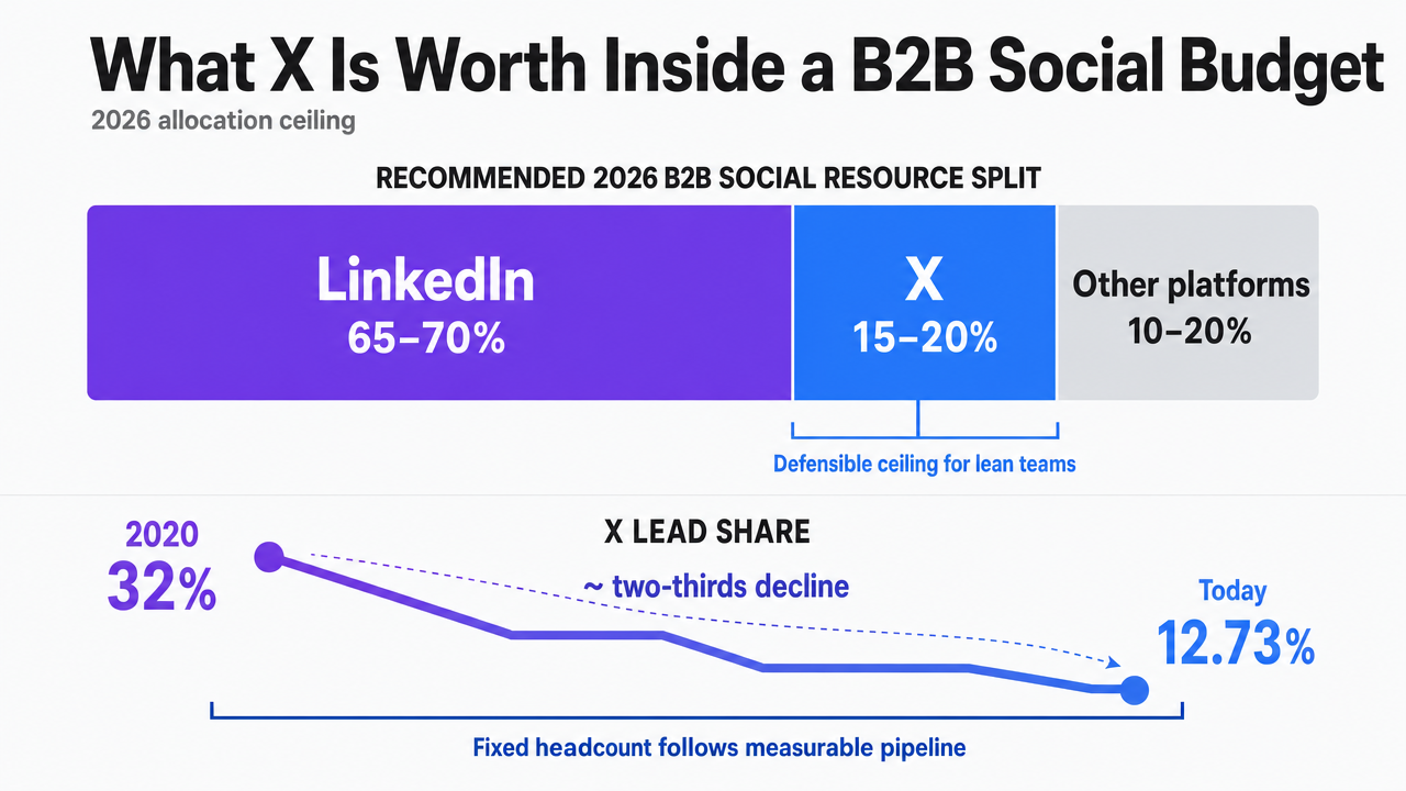 Visualize the 2026 B2B social budget allocation ceiling that anchors the entire article's argument