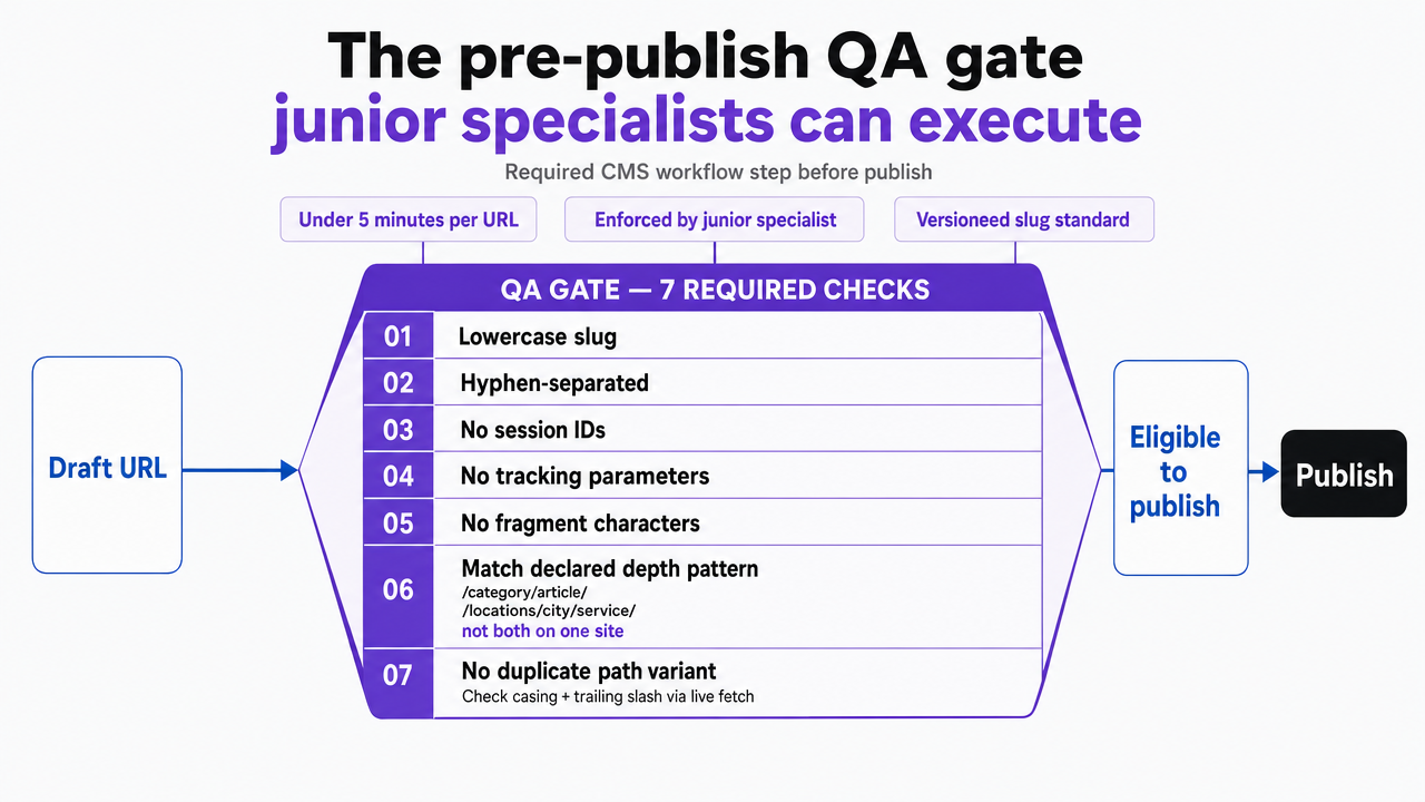Visualize the seven-item pre-publish checklist enumerated in the section as a scannable workflow gate, matching the article's explicit list