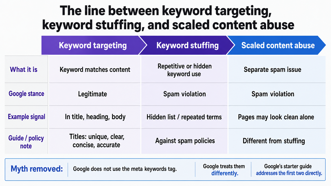 Compare the three practices the section defines, mapping each to Google's policy stance using language directly from the prose