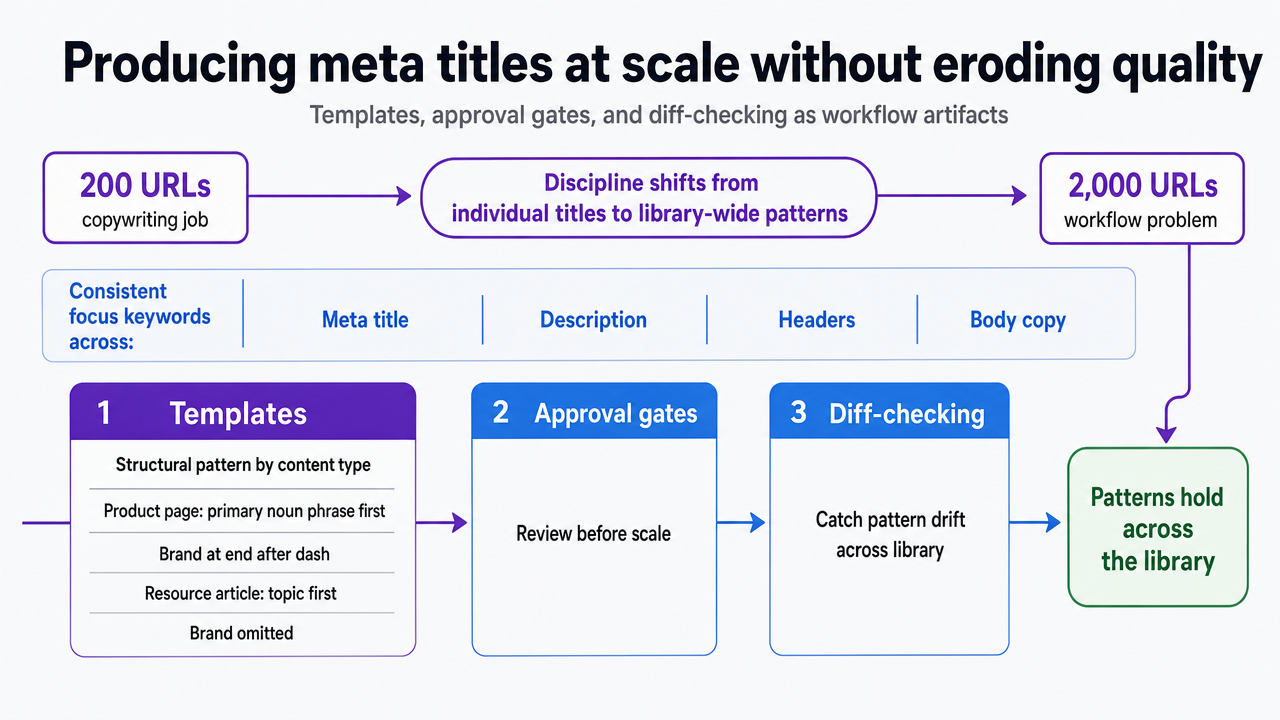 Visualize the three-artifact workflow (templates, approval gates, diff-checking) as a process infographic supporting the section's cited operating model