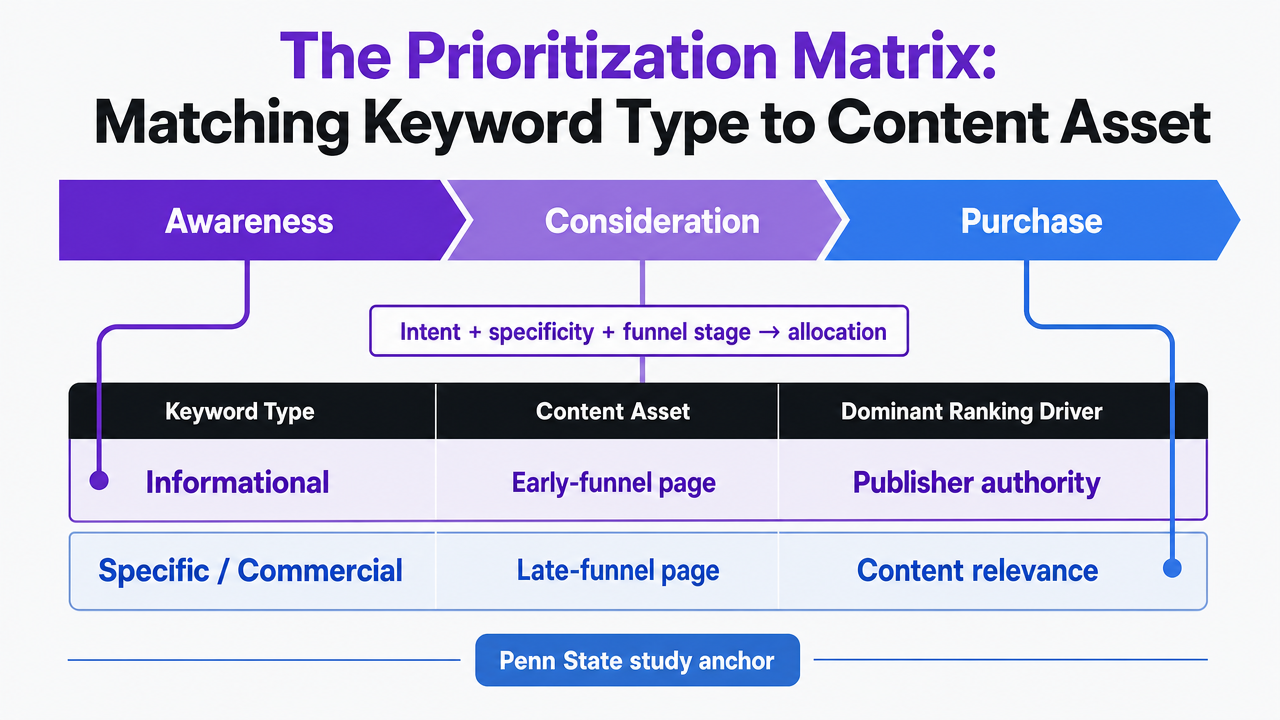 Visualize the keyword-type-to-asset matrix from the section as a clean reference infographic so readers can scan allocation decisions at a glance